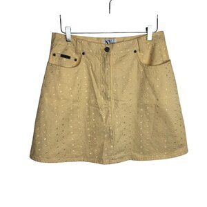 NY Jeans Yellow A-Line Jean Skirt Textured Hearts & Eyelets 100% Cotton Size 14